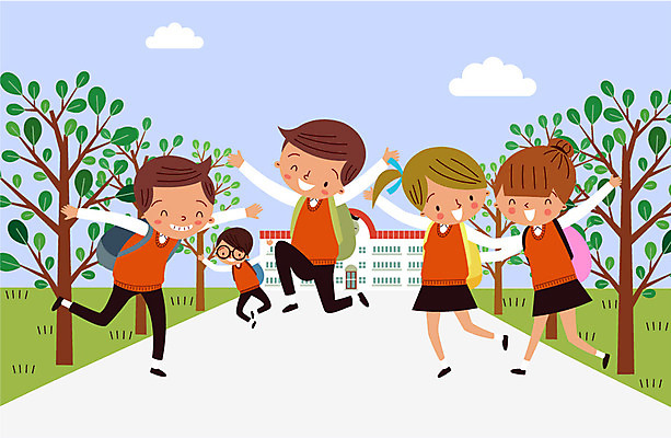 주간 나무 구름 학생 여자 남자 교복 가방 일러스트 학교 청소년 여러명 야외 스쿨라이프 즐거움 하교 하교길 국내일러스트 AI파일 자연요소 식물 라이프스타일 잡화 옷 교육 감정 다수 사람 등하교 파일형식 벡터