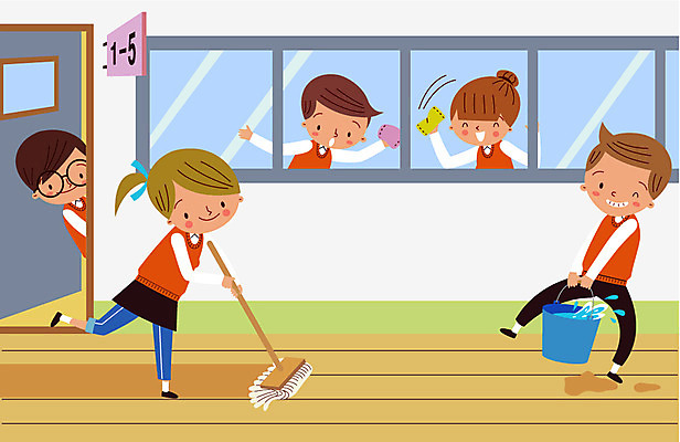 학생 여자 남자 교복 일러스트 창문 학교 청소년 여러명 스쿨라이프 복도 청소도구 청소 물통 닦기 청소시간 대걸레 국내일러스트 AI파일 라이프스타일 옷 교육 다수 모션 사람 도구 파일형식 벡터
