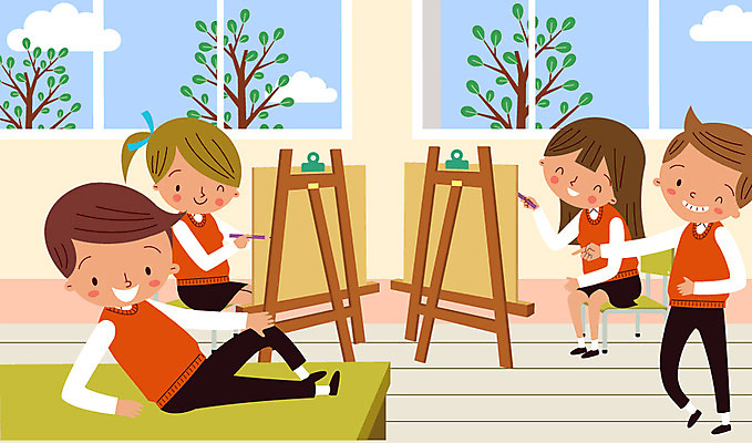 나무 구름 학생 여자 남자 교복 일러스트 창문 교실 학교 청소년 실내 여러명 스쿨라이프 이젤 미술교육 국내일러스트 AI파일 자연요소 식물 라이프스타일 옷 교육 다수 미술 사람 내부 미술도구 파일형식 벡터
