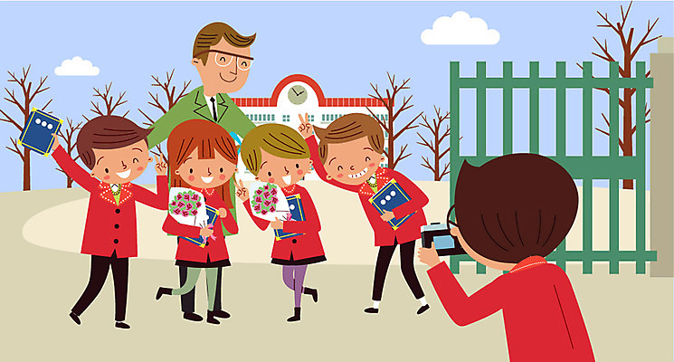 주간 나무 구름 학생 여자 남자 교복 꽃다발 일러스트 졸업 학교 청소년 졸업생 여러명 성인 야외 스쿨라이프 카메라 사진촬영 교사 졸업장 교문 국내일러스트 AI파일 자연요소 식물 직업 라이프스타일 옷 교육 꽃 다수 사람 전자제품 촬영 파일형식 벡터