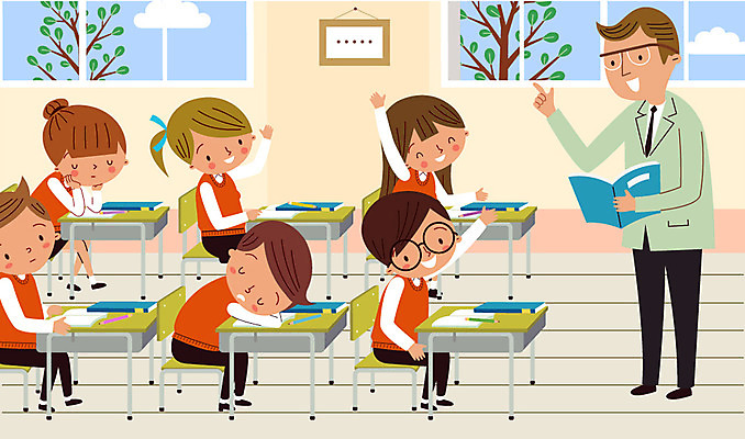 나무 구름 학생 여자 남자 교복 의자 일러스트 창문 교실 학교 청소년 수업 여러명 성인 책 스쿨라이프 손들기 교사 발표 책상 국내일러스트 AI파일 자연요소 식물 직업 라이프스타일 옷 교육 가구 다수 모션 사람 파일형식 벡터