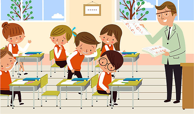 나무 구름 학생 여자 남자 교복 의자 일러스트 창문 교실 학교 청소년 수업 실내 여러명 성인 스쿨라이프 교사 책상 시험지 국내일러스트 AI파일 자연요소 식물 직업 라이프스타일 옷 교육 가구 다수 사람 내부 파일형식 벡터