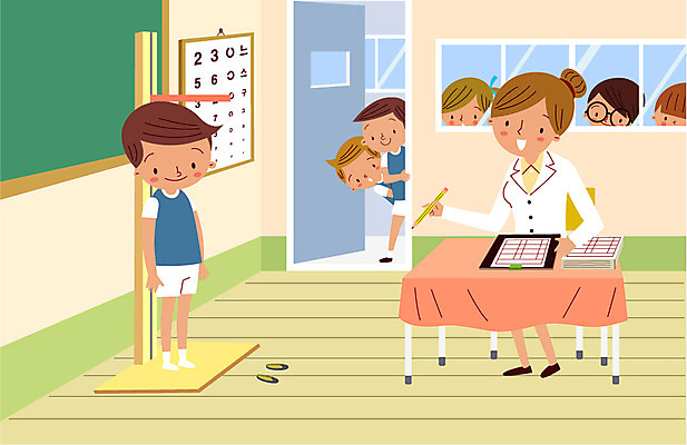 학생 여자 남자 일러스트 창문 교실 학교 청소년 실내 여러명 성인 운동복 스쿨라이프 교사 키재기 신체검사 양호선생님 국내일러스트 AI파일 직업 라이프스타일 옷 교육 다수 의학 사람 내부 측정 검사_조사 키_신체 파일형식 벡터