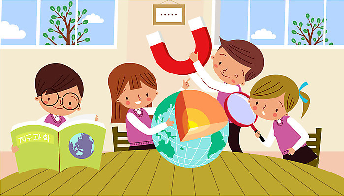 나무 구름 학생 여자 남자 교복 일러스트 창문 교실 학교 청소년 돋보기 실내 여러명 책 스쿨라이프 과학교육 지구과학 자석 지구모양 국내일러스트 AI파일 자연요소 모양 식물 라이프스타일 옷 교육 지구 과학 다수 사람 내부 파일형식 벡터