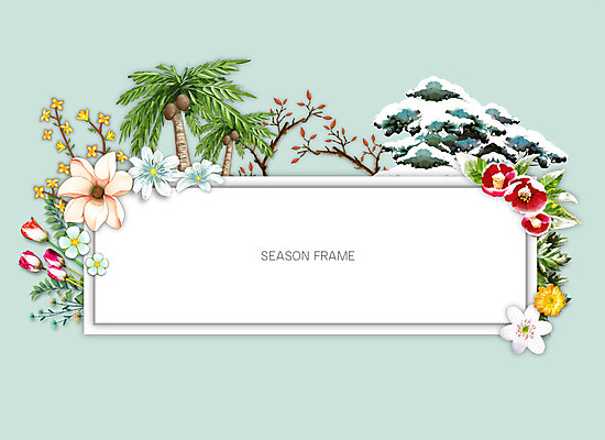 PSD 사계절 계절 꽃 종이 잎 일러스트 자연 프레임 사람없음 야자수 꽃프레임 자연물 프레임일러스트 국내일러스트 나무 식물 생태계 파일형식
