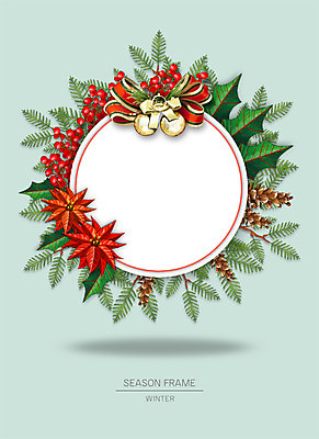 PSD 계절 꽃 종이 잎 크리스마스장식 겨울 일러스트 자연 프레임 사람없음 솔방울 포인세티아 꽃프레임 자연물 프레임일러스트 국내일러스트 식물 크리스마스 생태계 파일형식