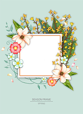 PSD 계절 꽃잎 꽃 종이 잎 일러스트 자연 프레임 사람없음 봄 개나리 꽃프레임 자연물 프레임일러스트 국내일러스트 식물 생태계 파일형식