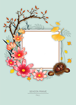 PSD 계절 꽃 종이 잎 일러스트 자연 프레임 사람없음 가을 나뭇가지 밤송이 코스모스 은행잎 꽃프레임 자연물 프레임일러스트 국내일러스트 나무 식물 밤_견과류 생태계 파일형식