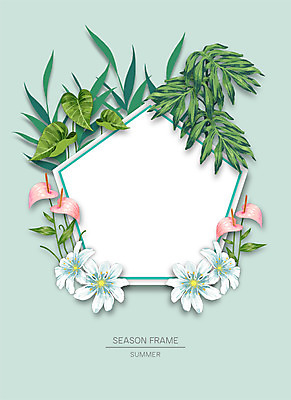 PSD 계절 꽃 종이 잎 일러스트 자연 프레임 사람없음 여름 꽃프레임 열대잎 자연물 프레임일러스트 국내일러스트 식물 생태계 파일형식