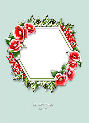 PSD 계절 꽃 종이 잎 겨울 일러스트 자연 프레임 사람없음 동백 꽃프레임 자연물 프레임일러스트 국내일러스트 식물 생태계 파일형식