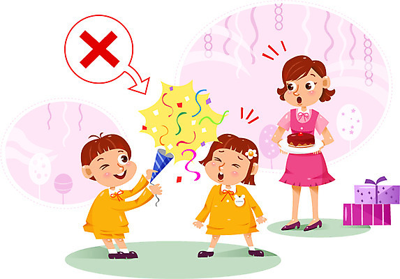 여자 남자 어린이 일러스트 폭죽 성인 세명 선물상자 케이크 유치원생 위험 어린이사고 국내일러스트 AI파일 컨셉 디저트 선물 사람 상자 사건 파일형식 벡터