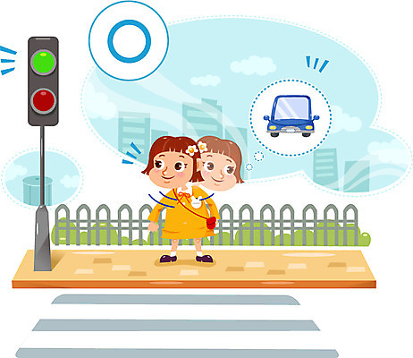 여자 어린이 일러스트 자동차 한명 울타리 횡단보도 보호 신호등 교통안전 어린이사고 청신호 스쿨존 국내일러스트 AI파일 1 육상교통 컨셉 안전 사람 담장 보행로 사건 파일형식 벡터