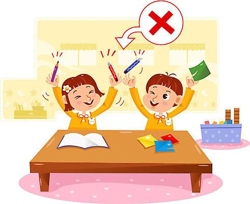 여자 남자 어린이 일러스트 장난 두명 책 연필 유치원생 칼 위험 책상 날카로움 색종이 어린이사고 국내일러스트 AI파일 종이 가구 컨셉 학용품 사람 필기구 사건 파일형식 벡터