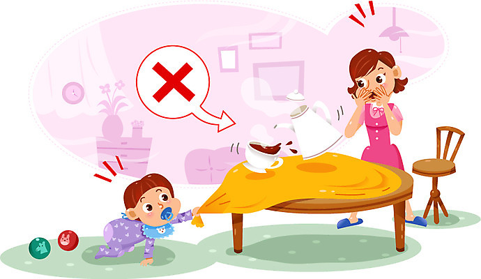 여자 남자 어린이 의자 일러스트 식탁 주전자 성인 두명 식탁보 위험 커피잔 어린이사고 국내일러스트 AI파일 커피 가구 컨셉 탁자 주방용품 잔 사람 사건 파일형식 벡터