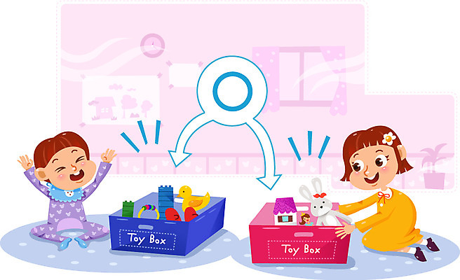 여자 남자 어린이 일러스트 두명 장난감 유치원생 보호 정리 어린이사고 국내일러스트 AI파일 컨셉 사람 사건 파일형식 벡터