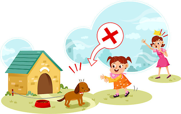 한마리 여자 어린이 일러스트 성인 두명 분노 강아지 위험 개집 목줄 어린이사고 개밥그릇 맹견 국내일러스트 AI파일 1 그릇 감정 컨셉 사람 반려동물 개 사건 애견용품 파일형식 벡터 반려용품