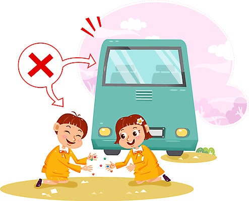 여자 남자 어린이 일러스트 두명 유치원생 트럭 위험 교통안전 어린이사고 국내일러스트 AI파일 컨셉 자동차 안전 사람 사건 파일형식 벡터