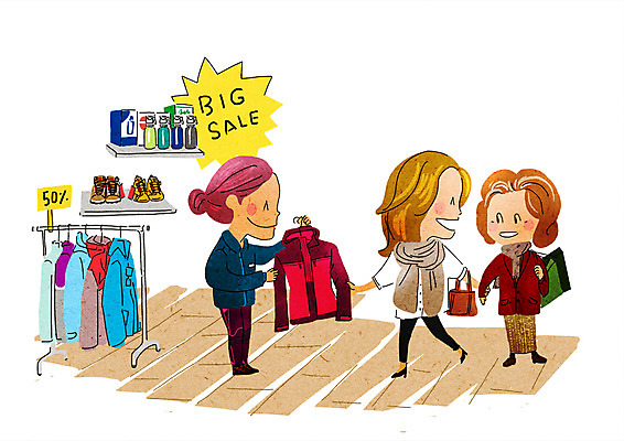 PSD 여자 가방 일러스트 아웃도어 성인 세명 쇼핑 쇼핑백 세일 즐거움 판매원 설레임 국내일러스트 직업 잡화 감정 사람 파일형식