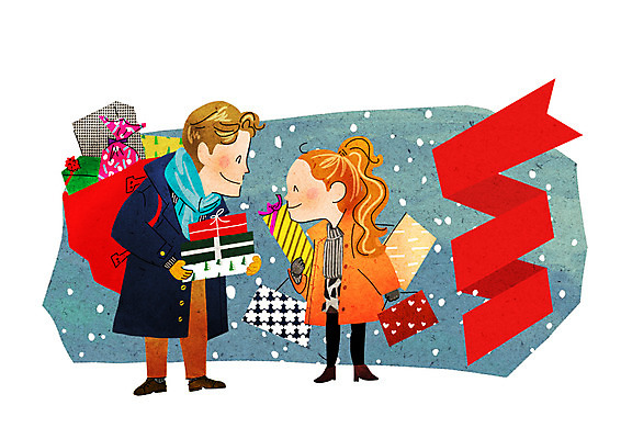 PSD 커플 여자 남자 일러스트 크리스마스선물 성인 두명 선물상자 쇼핑 즐거움 설레임 국내일러스트 감정 크리스마스 관계 선물 사람 상자 파일형식