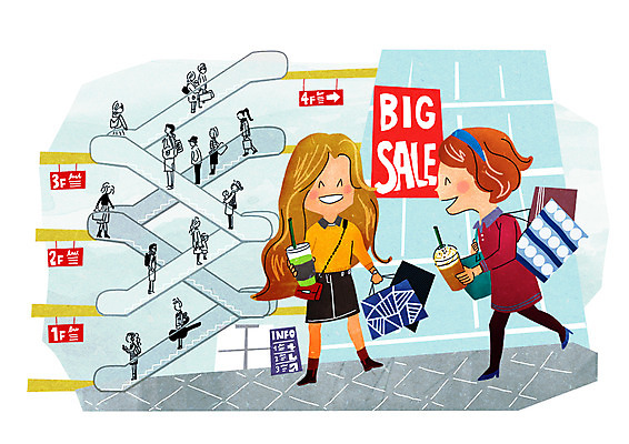 PSD 여자 남자 일러스트 여러명 성인 쇼핑 쇼핑백 세일 종이컵 즐거움 에스컬레이터 백화점 설레임 국내일러스트 감정 다수 가방 사람 컵 상점 일회용 파일형식