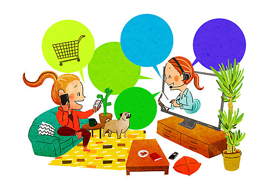 PSD 한마리 여자 화분 말풍선 쿠션 거실 일러스트 탁자 방석 성인 두명 쇼핑 소파 카트 신용카드 강아지 즐거움 설레임 홈쇼핑 국내일러스트 1 감정 가구 의자 사람 금융 반려동물 개 파일형식