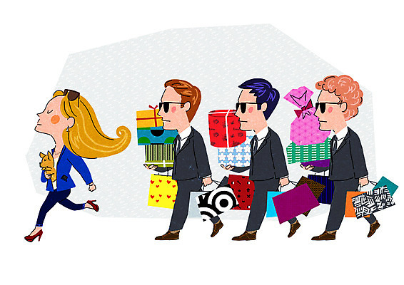 PSD 한마리 여자 남자 일러스트 여러명 성인 쇼핑 선글라스 쇼핑백 강아지 즐거움 경호원 설레임 국내일러스트 직업 1 감정 안경 다수 가방 사람 반려동물 개 파일형식