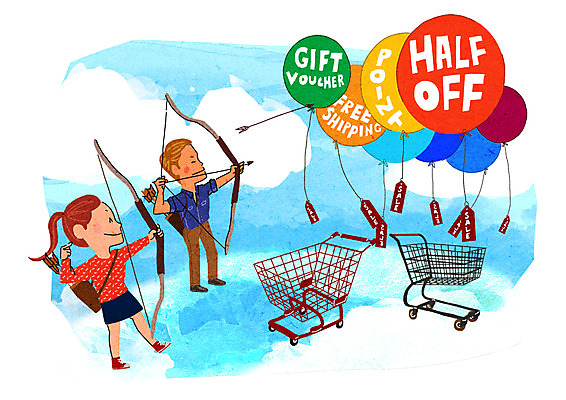 PSD 여자 남자 일러스트 화살 성인 두명 쇼핑 세일 카트 즐거움 활 풍선 설레임 국내일러스트 감정 사람 파일형식