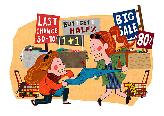 PSD 여자 일러스트 바지 성인 두명 쇼핑 선글라스 세일 카트 판매대 즐거움 싸움 설레임 국내일러스트 감정 안경 모션 하의 사람 파일형식