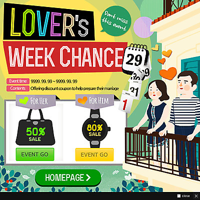 PSD 템플릿 커플 여자 남자 웹템플릿 가방 팝업 이벤트팝업 웹팝업 이벤트 성인 두명 세일 하트 손목시계 야외테라스 이미지템플릿 모양 잡화 시계 장신구 관계 사람 발코니 파일형식