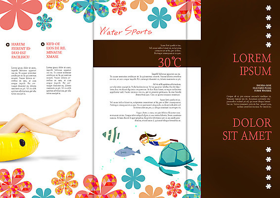 PSD 템플릿 편집 표지디자인 북디자인 출판디자인 여자 내지 리플렛 꽃무늬 북커버 3단접지 어류 팜플렛 두명 여름휴가 바캉스 하반신 다리 거북이 튜브 이미지템플릿 꽃 무늬 파충류 휴가 사람 신체부위 수중동물 파일형식 여름_계절