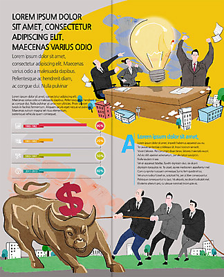 PSD 템플릿 편집 한마리 표지디자인 북디자인 출판디자인 여자 남자 내지 리플렛 2단접지 북커버 비즈니스 전구 그래프 협력 정장 팜플렛 여러명 성인 앞모습 달러 전시 비즈니스맨 황소 줄다리기 이미지템플릿 1 옷 뷰포인트 다수 돈 놀이 사람 직장인 소 파일형식