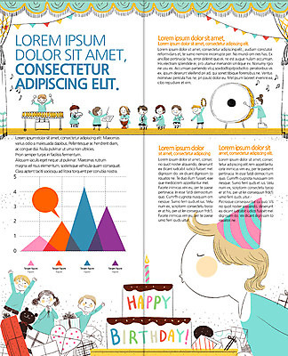 PSD 템플릿 편집 표지디자인 북디자인 출판디자인 여자 남자 내지 어린이 리플렛 2단접지 북커버 그래프 팜플렛 여러명 케이크 고깔모자 생일 음악회 이미지템플릿 모자_잡화 기념일 다수 디저트 사람 공연 파일형식