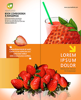 PSD 템플릿 편집 표지디자인 북디자인 출판디자인 표지 리플렛 2단접지 북커버 과일 딸기 잔 빨대 팜플렛 사람없음 딸기주스 이미지템플릿 식기 과일주스 파일형식