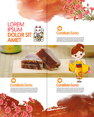 PSD 템플릿 편집 표지디자인 북디자인 출판디자인 여자 꽃 내지 리플렛 2단접지 북커버 한명 팜플렛 일본 기모노 마네키네코 양갱 이미지템플릿 식물 1 아시아 사람 일본전통의상 일본전통 파일형식