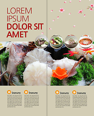 PSD 템플릿 편집 표지디자인 북디자인 출판디자인 꽃잎 꽃 내지 리플렛 2단접지 북커버 팜플렛 사람없음 일본 생선회 물회 회덮밥 일본음식 이미지템플릿 식물 아시아 음식 회 덮밥 파일형식