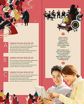 PSD 템플릿 편집 표지디자인 북디자인 출판디자인 여자 남자 내지 악기 음악 리플렛 40대 연주 2단접지 북커버 팜플렛 여러명 성인 태블릿 한국인 군중 오케스트라 이미지템플릿 중년 다수 문화예술 사람 동양인 전자제품 스마트기기 악단 파일형식