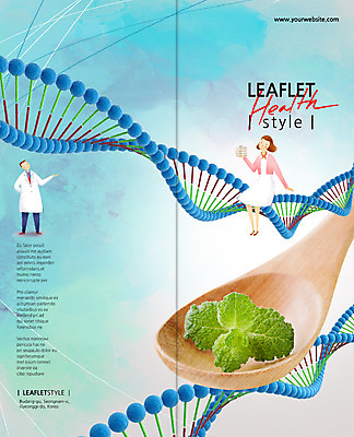 PSD 템플릿 편집 표지디자인 북디자인 출판디자인 여자 표지 남자 리플렛 2단접지 북커버 의학 건강 팜플렛 두명 간호사 의사 의사가운 DNA 허브 나무숟가락 약봉지 이미지템플릿 식물 사람 숟가락 의료진 가운 생명공학 파일형식