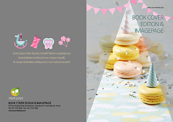 PSD 템플릿 편집 표지디자인 북디자인 출판디자인 표지 리플렛 북커버 팜플렛 사람없음 고깔모자 마카롱 이미지템플릿 모자_잡화 디저트 파일형식
