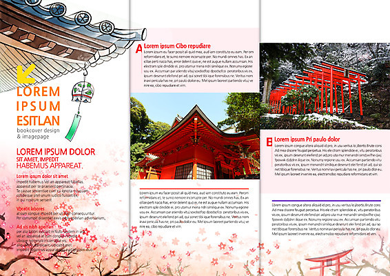 PSD 템플릿 편집 표지디자인 북디자인 출판디자인 내지 리플렛 고건축 북커버 3단접지 팜플렛 사람없음 일본 벚꽃 종 벚나무 일본여행 일본건축 토리이 이미지템플릿 나무 건축물 꽃 아시아 해외여행 동양건축 신사_건축물 파일형식