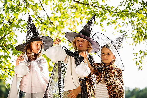 포토 JPG 주간 서양인 해외 공원 여자 남자 어린이 상반신 야외 앞모습 세명 할로윈 망토 체코 마녀모자 사탕바구니 어린이만 국내포토 자연요소 외국인 모자_잡화 공공시설 유럽 뷰포인트 사탕 사람 바구니 파일형식