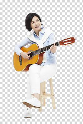 전신 편집 편집이미지 여자 악기 40대 연주 의자 한명 웃음 앉기 동양인 성인 취미 앞모습 한국인 다리꼬기 기타 PNG 여자만 편집소스 1 음악 뷰포인트 중년 가구 모션 현악기 표정 사람 인종 파일형식