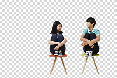 전신 편집 편집이미지 여자 남자 의자 청소년 웃음 앉기 동양인 두명 앞모습 친구 마주보기 한국인 PNG 편집소스 뷰포인트 가구 관계 모션 표정 사람 인종 파일형식