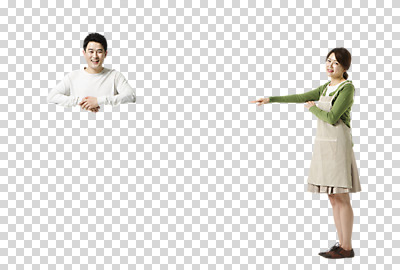 전신 편집 편집이미지 배너 부부 여자 남자 40대 서기 웃음 동양인 성인 두명 앞모습 앞치마 한국인 알림 PNG 편집소스 커플 뷰포인트 중년 모션 표정 사람 인종 파일형식