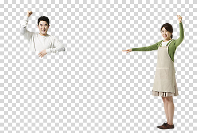 전신 편집 편집이미지 배너 부부 여자 남자 40대 서기 웃음 동양인 성인 두명 앞모습 손들기 앞치마 주먹 한국인 알림 PNG 편집소스 커플 뷰포인트 중년 모션 표정 사람 인종 파일형식