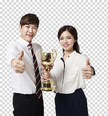 편집 편집이미지 여자 남자 비즈니스 웃음 들기 동양인 정장 손짓 상반신 20대 성인 두명 앞모습 한국인 우승 최고 비즈니스맨 비즈니스우먼 트로피 PNG 편집소스 옷 뷰포인트 모션 표정 사람 인종 청년 직장인 상_우승 파일형식