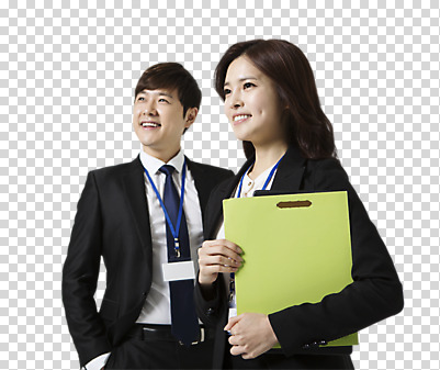 편집 편집이미지 응시 여자 남자 비즈니스 웃음 들기 동양인 정장 상반신 20대 성인 두명 앞모습 옆모습 한국인 비즈니스맨 비즈니스우먼 이름표 파일 PNG 편집소스 시선 옷 뷰포인트 모션 표정 사람 인종 청년 직장인 파일형식
