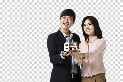 편집 편집이미지 응시 여자 남자 비즈니스 부동산 주택 웃음 들기 동양인 정장 상반신 20대 성인 두명 앞모습 모형 한국인 비즈니스맨 비즈니스우먼 PNG 편집소스 시선 옷 뷰포인트 모션 표정 사람 인종 청년 건물 직장인 재산 파일형식