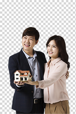 편집 편집이미지 응시 여자 남자 비즈니스 부동산 주택 웃음 들기 동양인 정장 상반신 20대 성인 두명 앞모습 모형 한국인 비즈니스맨 비즈니스우먼 PNG 편집소스 시선 옷 뷰포인트 모션 표정 사람 인종 청년 건물 직장인 재산 파일형식