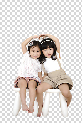 편집 편집이미지 여자 어린이 의자 웃음 앉기 동양인 손짓 소녀 두명 앞모습 친구 한국인 하트 PNG 여자만 어린이만 편집소스 모양 뷰포인트 가구 관계 모션 표정 사람 인종 파일형식
