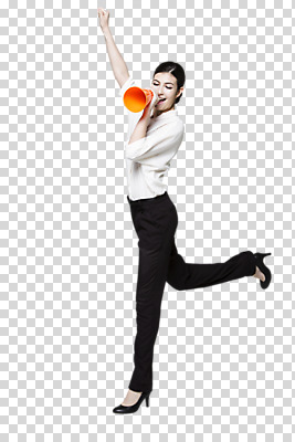 전신 서양인 백인 편집 편집이미지 여자 한명 서기 웃음 들기 정장 20대 성인 옆모습 확성기 비즈니스우먼 알림 PNG 여자만 편집소스 외국인 1 옷 뷰포인트 비즈니스 모션 표정 사람 청년 직장인 파일형식